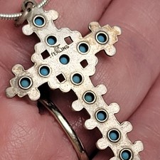 Vtg Bell Trading Post Fred Harvey Era Sterling Silver Turquoise Cross Pendant - Additional view 4
