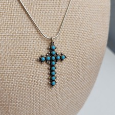 Vtg Bell Trading Post Fred Harvey Era Sterling Silver Turquoise Cross Pendant - Additional view 6