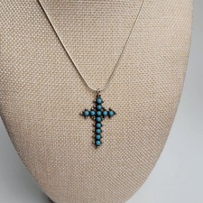 Vtg Bell Trading Post Fred Harvey Era Sterling Silver Turquoise Cross Pendant - Additional view 7