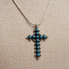 Vtg Bell Trading Post Fred Harvey Era Sterling Silver Turquoise Cross Pendant - Additional view 8