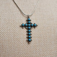 Vtg Bell Trading Post Fred Harvey Era Sterling Silver Turquoise Cross Pendant