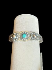 Vintage Native American Fred Harvey Era Signed Coin Silver Turquoise Cuff - Additional view 2