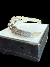 Vintage Native American Fred Harvey Era Signed Coin Silver Turquoise Cuff - Additional view 5