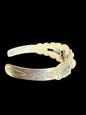 Vintage Native American Fred Harvey Era Signed Coin Silver Turquoise Cuff - Additional view 6