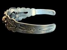 Vintage Native American Fred Harvey Era Signed Coin Silver Turquoise Cuff - Additional view 10