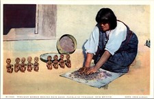 Fred Harvey PC Tesuque Woman Making Rain Gods, Pueblo of Tesuque, New Mexico