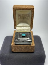 Navajo Fred Harvey Era Sterling Silver & Turquoise Tribal Trinket Pill Box - Additional view 1