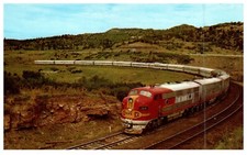 Vtg Postcard 1953 Fred Harvey Santa Fe Streamliner Train Raton Pass Landsca-I2-8