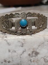 Vintage Fred Harvey Sterling Silver Turquoise Thunderbird Bird Cuff Bracelet - Additional view 5