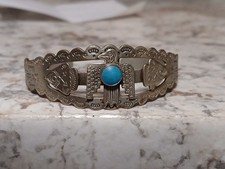 Vintage Fred Harvey Sterling Silver Turquoise Thunderbird Bird Cuff Bracelet