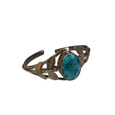 Antique Vintage Sterling Coin Silver Native Navajo Turquoise Cuff Bracelet 20.8g - Additional view 2