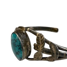 Antique Vintage Sterling Coin Silver Native Navajo Turquoise Cuff Bracelet 20.8g - Additional view 3
