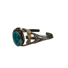 Antique Vintage Sterling Coin Silver Native Navajo Turquoise Cuff Bracelet 20.8g - Additional view 4