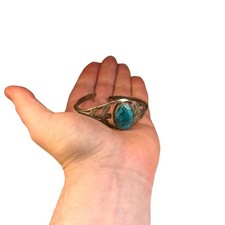 Antique Vintage Sterling Coin Silver Native Navajo Turquoise Cuff Bracelet 20.8g - Additional view 8