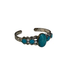 Antique Vintage Sterling Silver Plated Native Navajo Turquoise Bracelet 13.8g - Additional view 2