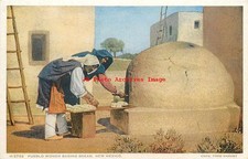 Native American Indian, Pueblo Woman Making Bread, NM, Fred Harvey No H-2762