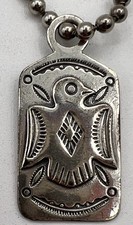 Vintage Thunderbird Sterling Silver Dog Tag Charm Fred Harvey Era - Additional view 1