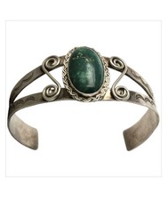 Old Fred Harvey Era Navajo sterling Silver Cerrillos turquoise bracelet  - Additional view 3