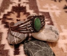 Fred Harvey- Manassa Turquoise-Stamped Silver Cuff Bracelet-Navajo-1940s-6.5