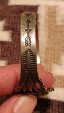 Fred Harvey- Manassa Turquoise-Stamped Silver Cuff Bracelet-Navajo-1940s-6.5
