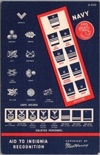 WWII 1940s FRED HARVEY "NAVY Insignia Recognition" LINEN Postcard U.S. Military