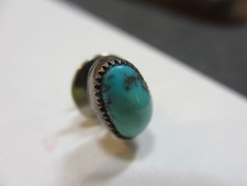 FRED HARVEY ERA Navajo Sterling Silver & MORENCI Turquoise Tie Tack / Lapel Pin - Additional view 1