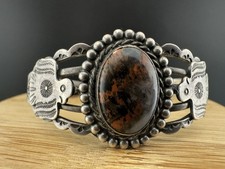 Fred Harvey Era Thunderbird Petrified Wood Sterling Silver Cuff Bracelet 6.5”  - Additional view 1