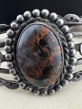 Fred Harvey Era Thunderbird Petrified Wood Sterling Silver Cuff Bracelet 6.5”  - Additional view 13