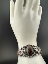 Fred Harvey Era Thunderbird Petrified Wood Sterling Silver Cuff Bracelet 6.5”  - Additional view 14