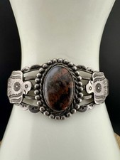 Fred Harvey Era Thunderbird Petrified Wood Sterling Silver Cuff Bracelet 6.5”  - Additional view 6