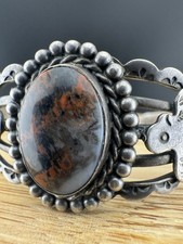 Fred Harvey Era Thunderbird Petrified Wood Sterling Silver Cuff Bracelet 6.5”  - Additional view 7