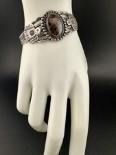 Fred Harvey Era Thunderbird Petrified Wood Sterling Silver Cuff Bracelet 6.5”  - Additional view 8