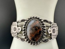 Fred Harvey Era Thunderbird Petrified Wood Sterling Silver Cuff Bracelet 6.5” 