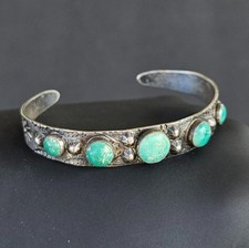 Vintage Old Navajo Fred Harvey Era Sterling Silver Turquoise Bracelet - Additional view 1