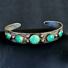 Vintage Old Navajo Fred Harvey Era Sterling Silver Turquoise Bracelet - Additional view 3