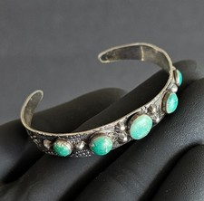 Vintage Old Navajo Fred Harvey Era Sterling Silver Turquoise Bracelet - Additional view 5