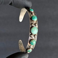 Vintage Old Navajo Fred Harvey Era Sterling Silver Turquoise Bracelet - Additional view 6