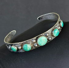 Vintage Old Navajo Fred Harvey Era Sterling Silver Turquoise Bracelet