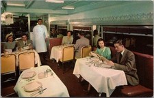 FRED HARVEY / Santa Fe Railroad Ad Postcard Dining Car / EL CAPITAN Train c1953