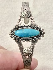 Vintage FRED HARVEY ERA Native American Navajo Turquoise Sterling Bracelet - Additional view 1