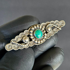 Vintage Old Navajo Fred Harvey Era Sterling Silver Turquoise Pin Brooch - Additional view 1