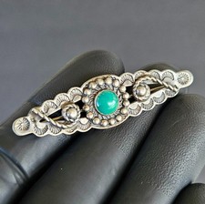 Vintage Old Navajo Fred Harvey Era Sterling Silver Turquoise Pin Brooch - Additional view 3
