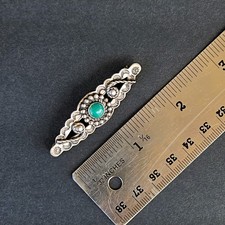 Vintage Old Navajo Fred Harvey Era Sterling Silver Turquoise Pin Brooch - Additional view 5