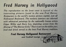 Rare 1948 FRED HARVEY RESTAURANT At The EL TOVAR HOTEL In Hollywood California - Additional view 4