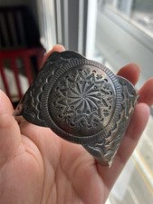 Old Fred Harvey Era Navajo Thunderbird Stamped Sterling Silver Cuff Bracelet - Additional view 1