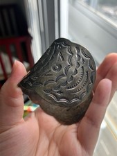Old Fred Harvey Era Navajo Thunderbird Stamped Sterling Silver Cuff Bracelet - Additional view 4