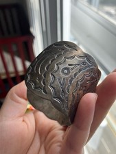 Old Fred Harvey Era Navajo Thunderbird Stamped Sterling Silver Cuff Bracelet - Additional view 5