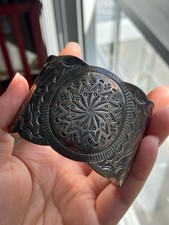 Old Fred Harvey Era Navajo Thunderbird Stamped Sterling Silver Cuff Bracelet
