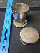Vintage FRED HARVEY Collapsible Metal Cup Price 35¢ RAILROAD Travel Stainless