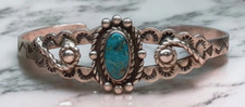 Native American Sterling Silver Fred Harvey Era Turquoise Bracelet - Additional view 1